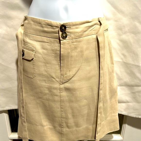 Cynthia Rowley size 10 linen tan midi skirt with belt, 2 pockets in back. - Picture 4 of 8